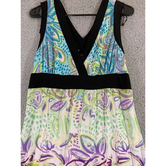 Women's Sun Dress by Wrapper - Floral Paisley Tie-Dye Adjustable Waist Stretch - Picture 2 of 10